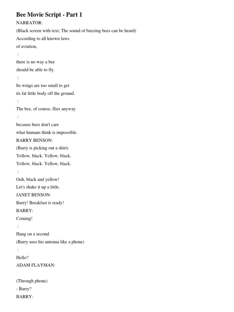 Bee movie script part 1 pdf