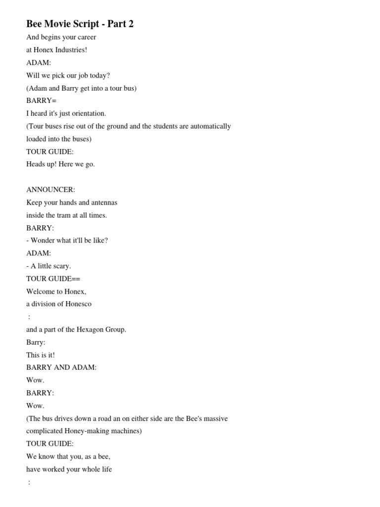 Bee movie script part 2 pdf bees honey