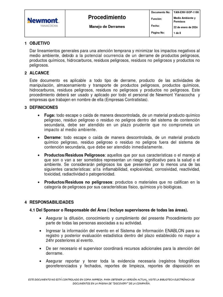 Procedimiento para Manejo de Derrames | PDF | Agua | Residuos