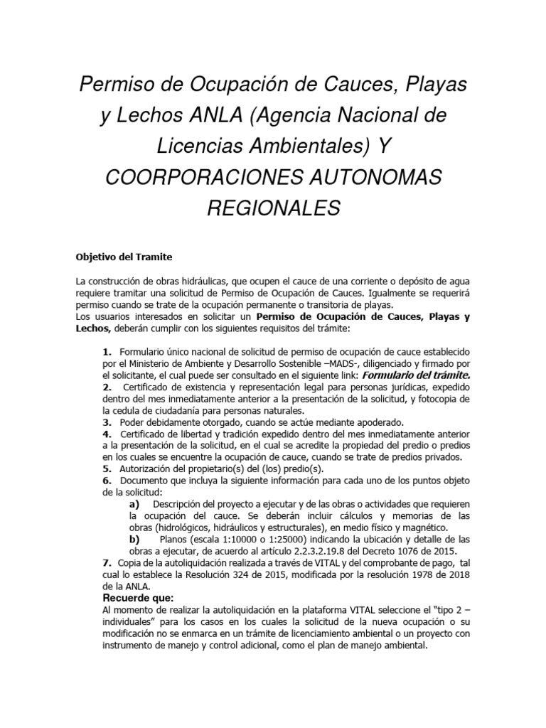 Permiso de Ocupación de Cauces ANLA | PDF | Contraseña | Entorno natural