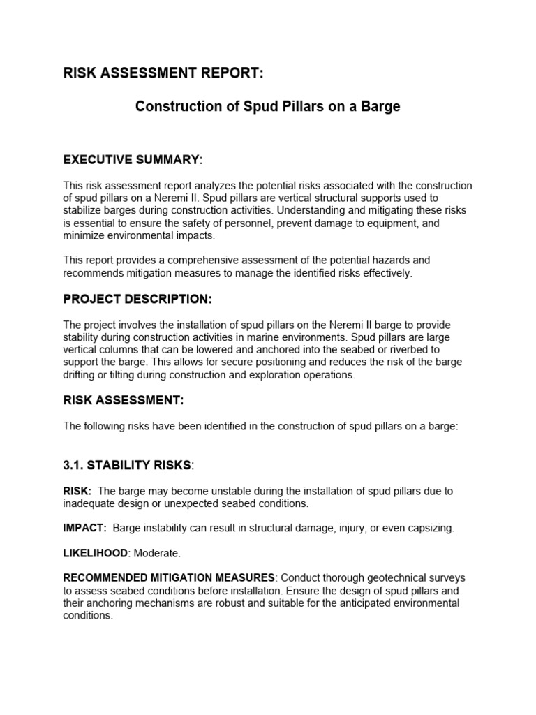 Spud Pillar Construction Risk Assessment | PDF | Risk | Oil Spill