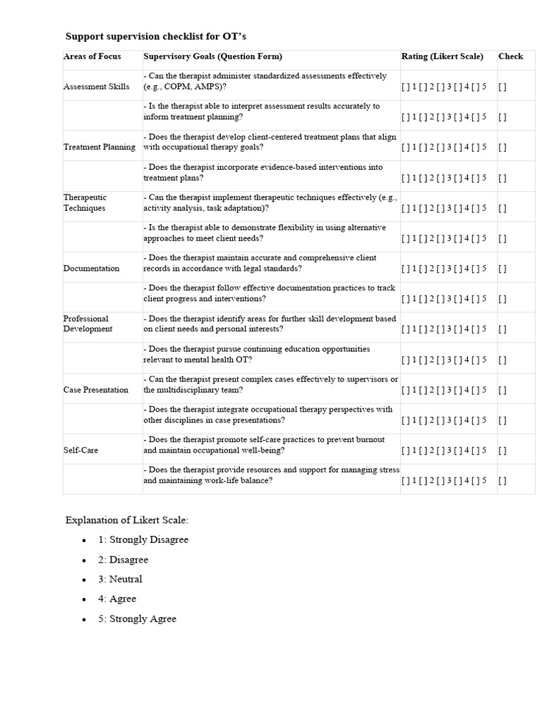 OT Support Supervision Checklist | PDF | Psychotherapy | Occupational ...