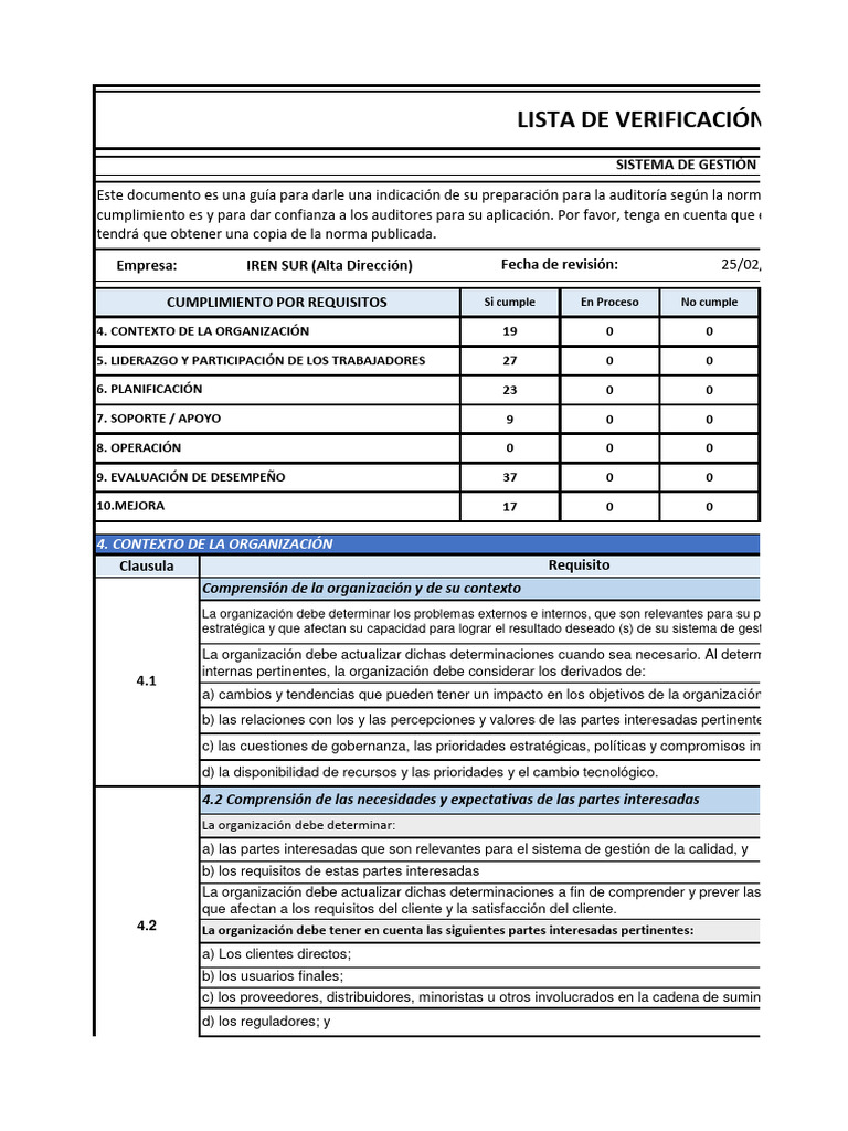 Lista de Verificación ISO 14001 - IsO 9001 - IsO 45001 | Descargar ...