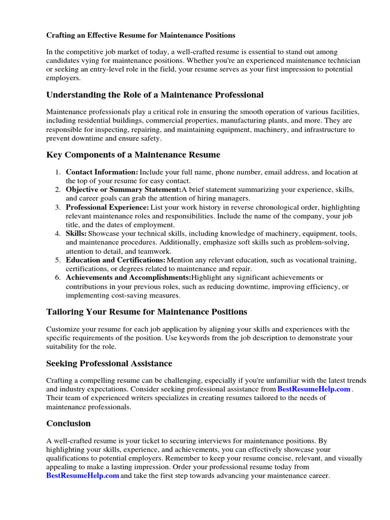 Resume For Maintenance PDF - 1723016381