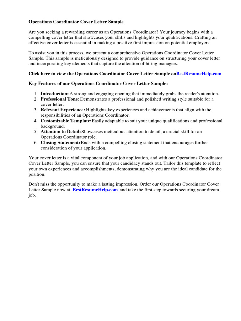 Operations Coordinator Cover Letter Sample | PDF | Résumé | Employment