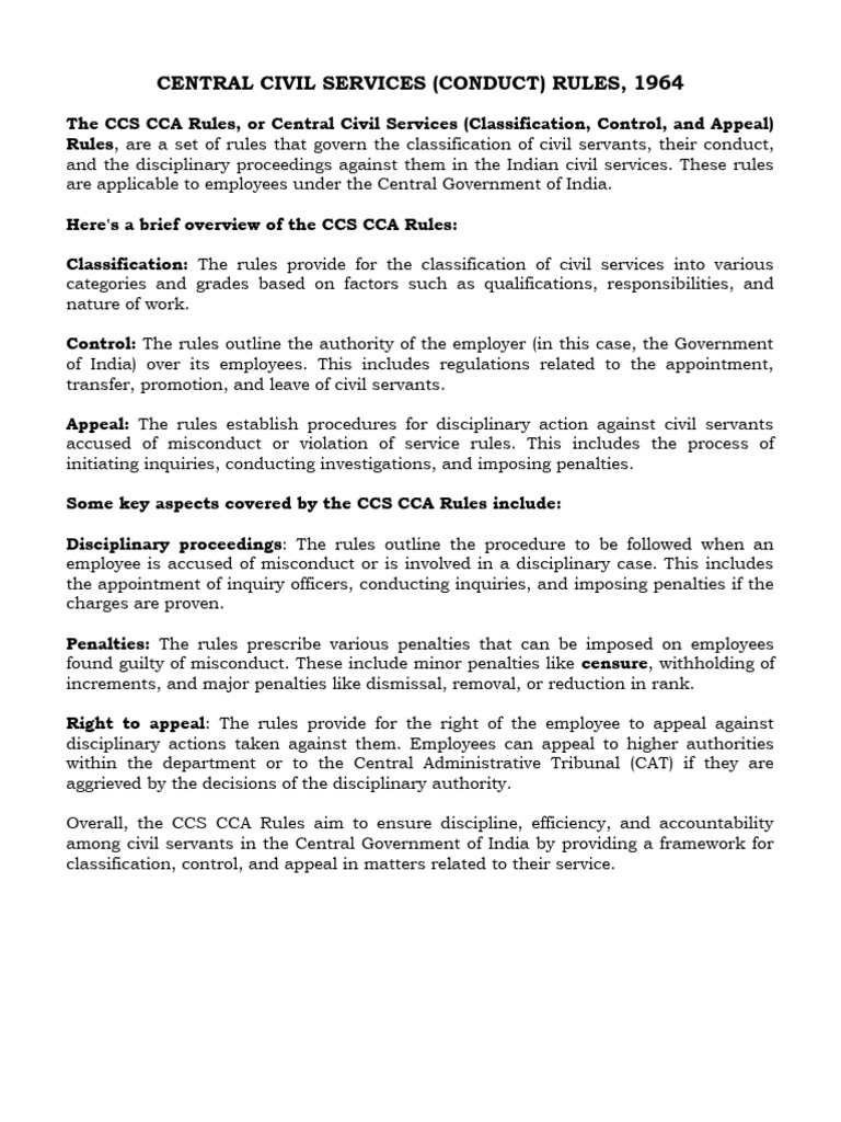 CENTRAL CIVIL SERVICES Conduct Rule PDF