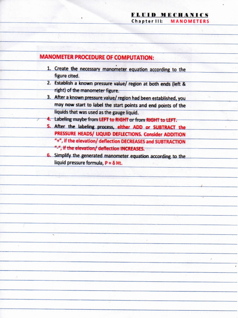 YT - Manometer PDF Reviewer - Chapter3 (Fluid Mechanics) | PDF