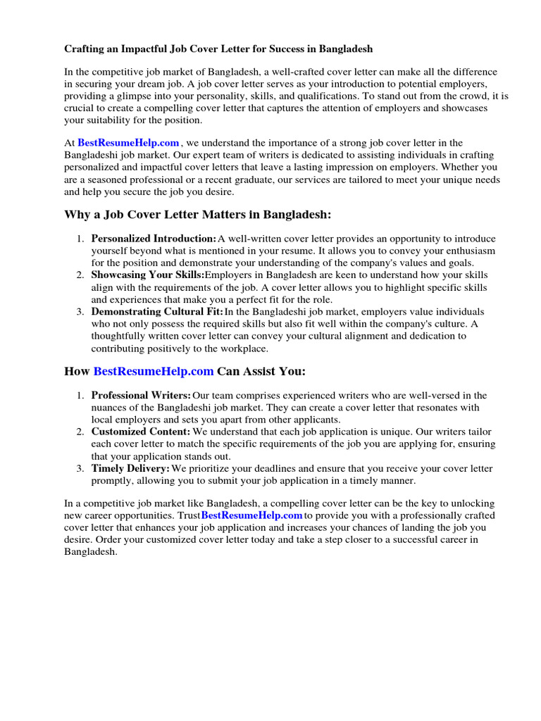 Job Cover Letter Bangladesh PDF Résumé