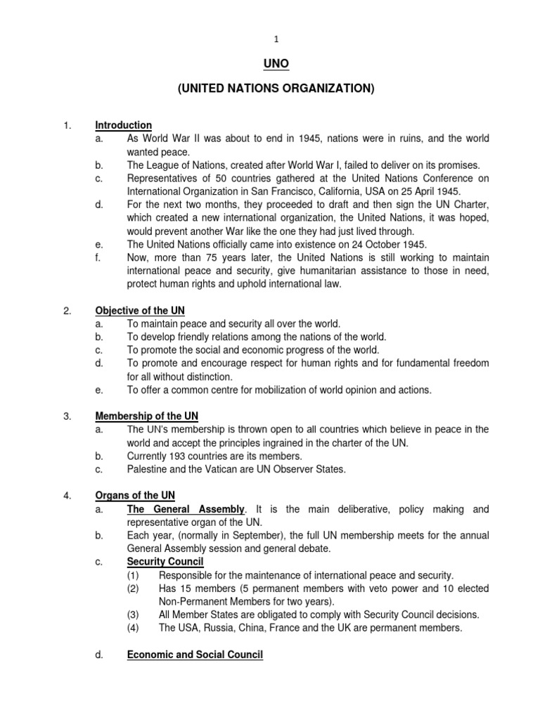 Uno United Nations Organization Pdf United Nations