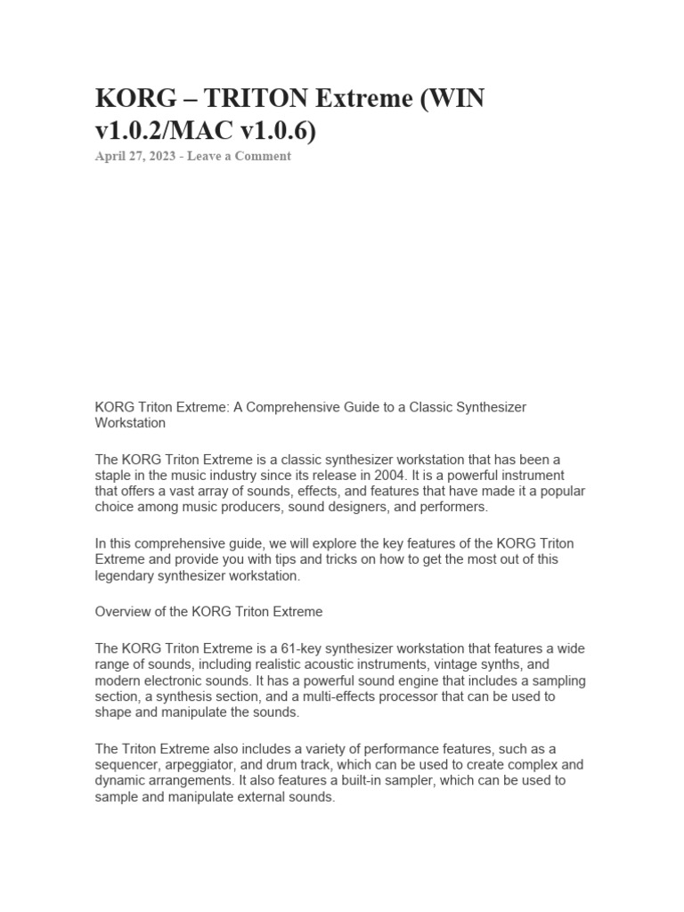 Easy Steps To Factory Reset Your Korg Triton Extreme Synthesizer