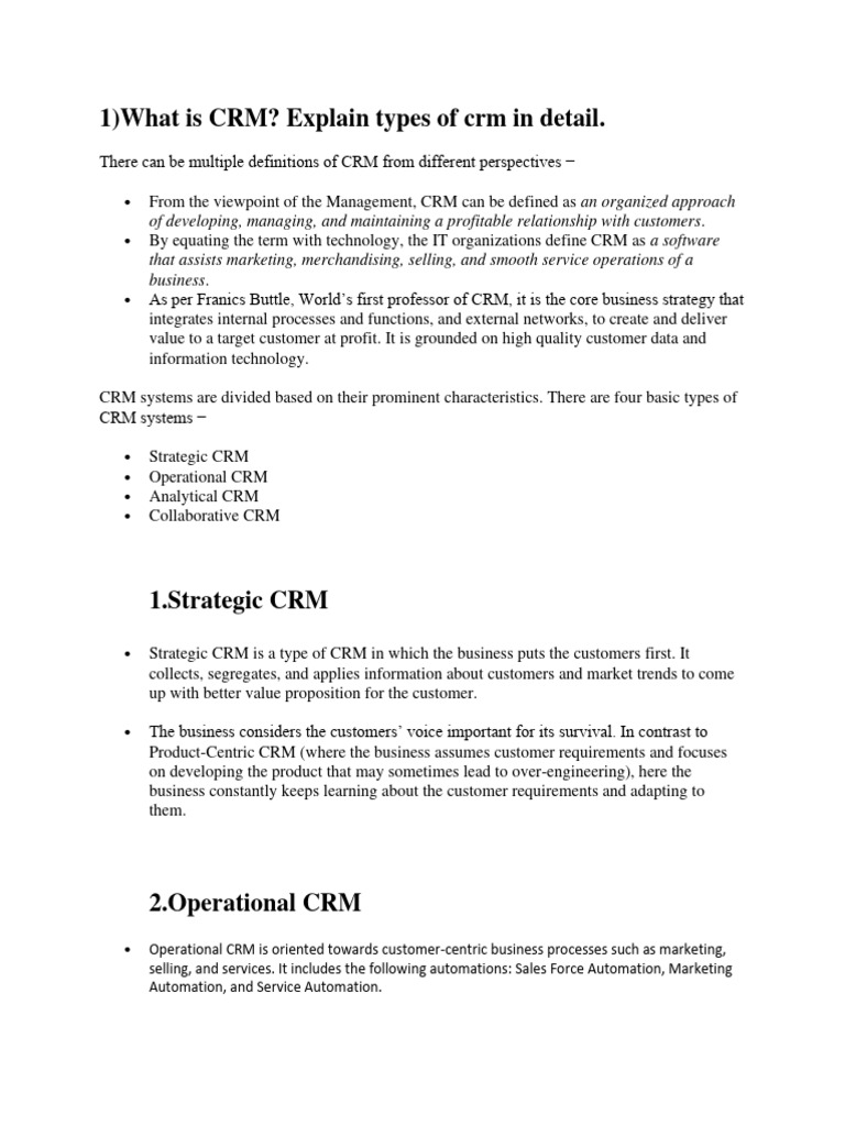 Types of CRM Explained | PDF | Logistics | Customer Relationship Management