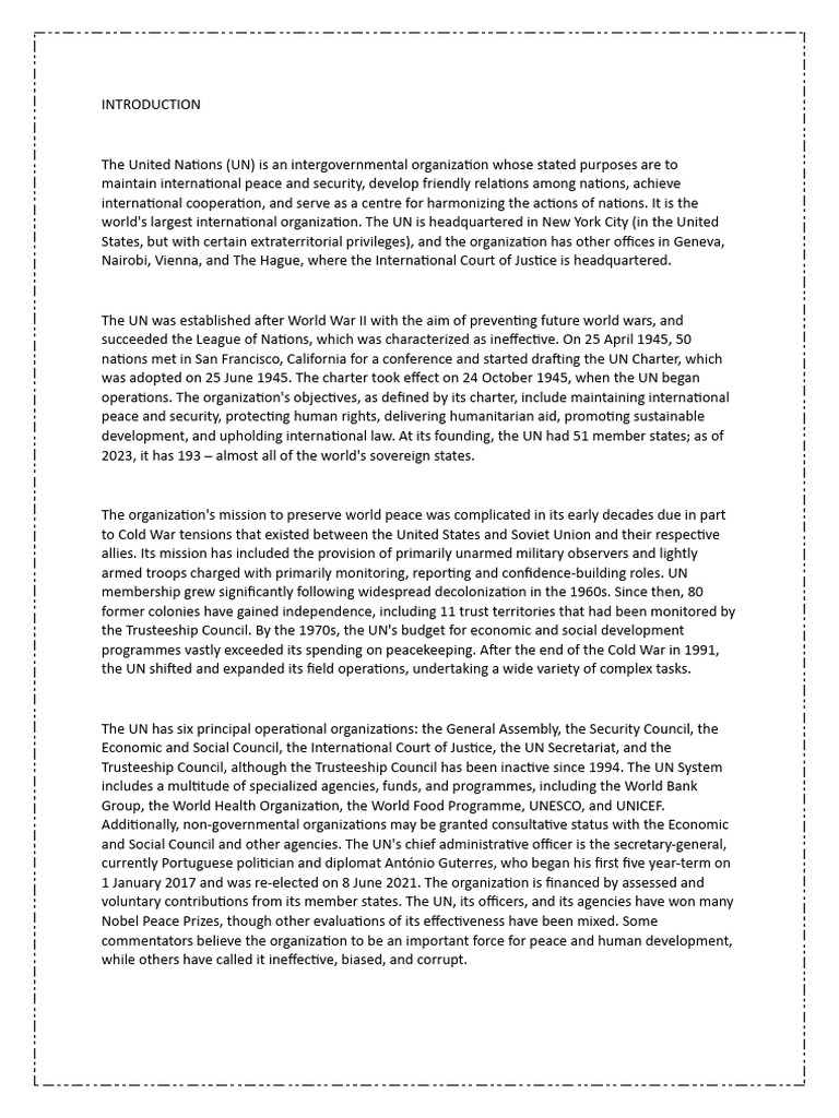 Overview of United Nations Functions | PDF | United Nations ...
