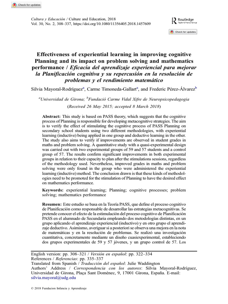 Experiential Learning Boosts Math Performance | PDF | Metacognition ...