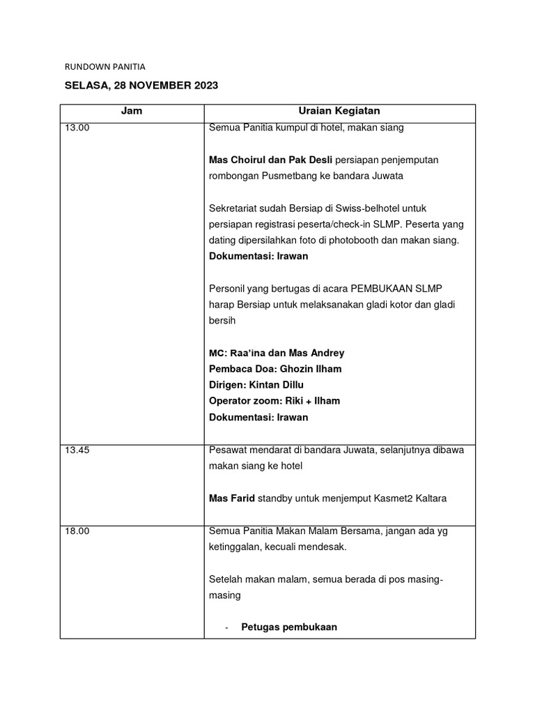Rundown Kegiatan SLMP 28-29 Nov 2023 | PDF