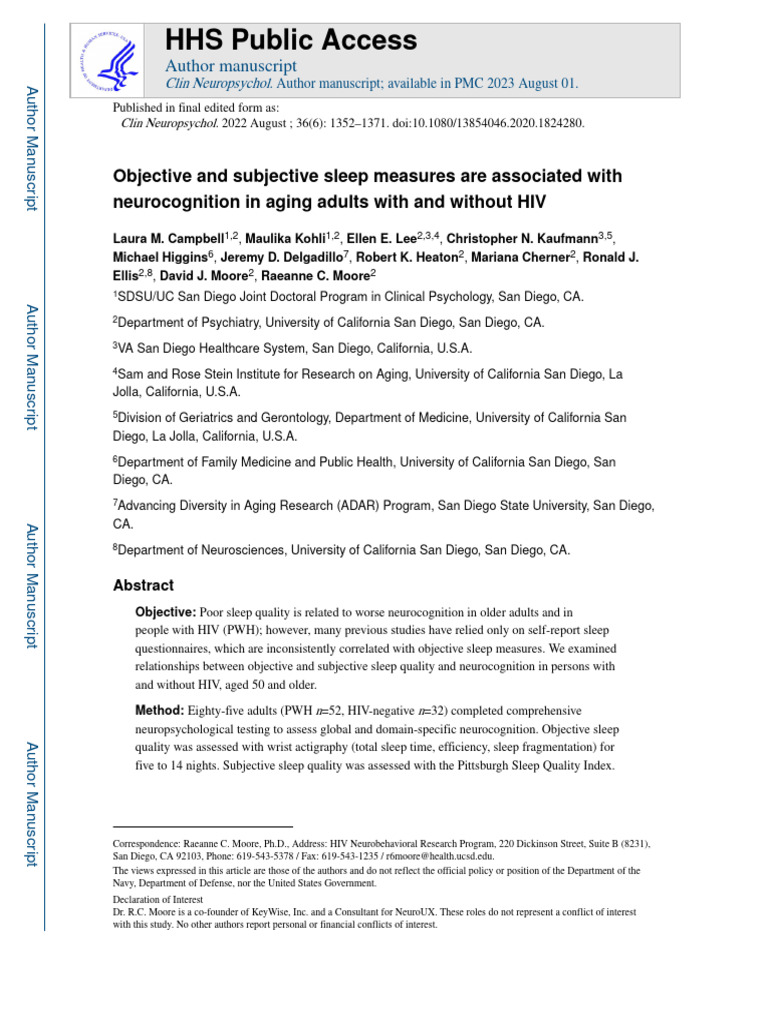 Objective and Subjective Sleep Measures Are Associated With ...