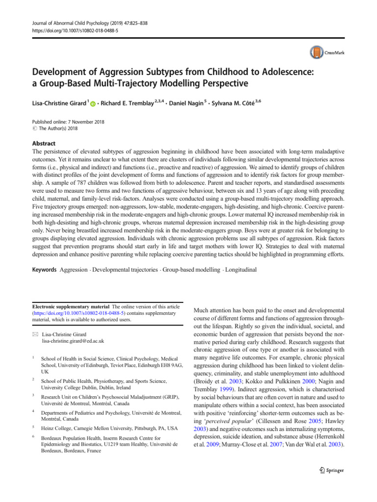 Development of Aggression Subtypes From Childhood To Adolescence | PDF ...