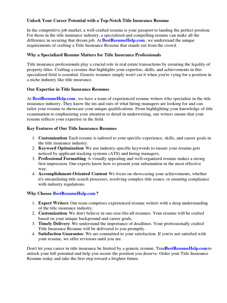 Title Insurance Resume Essentials | PDF | Insurance | Résumé