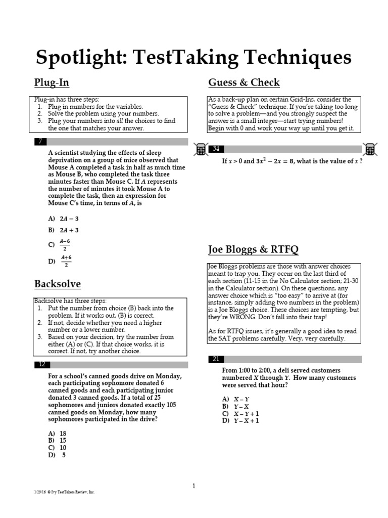Test-Taking Techniques Overview | PDF | Mathematics | Applied Mathematics