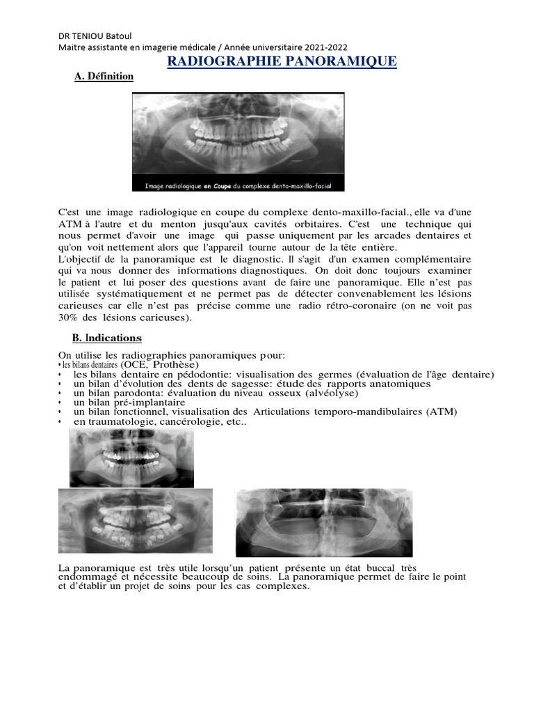 Radiographie Panoramique Dentaire | PDF | Radiographie | Rayon X