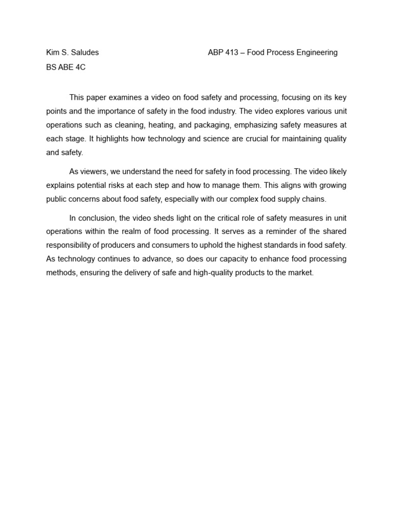 Reaction Paper Food Process Engineering PDF