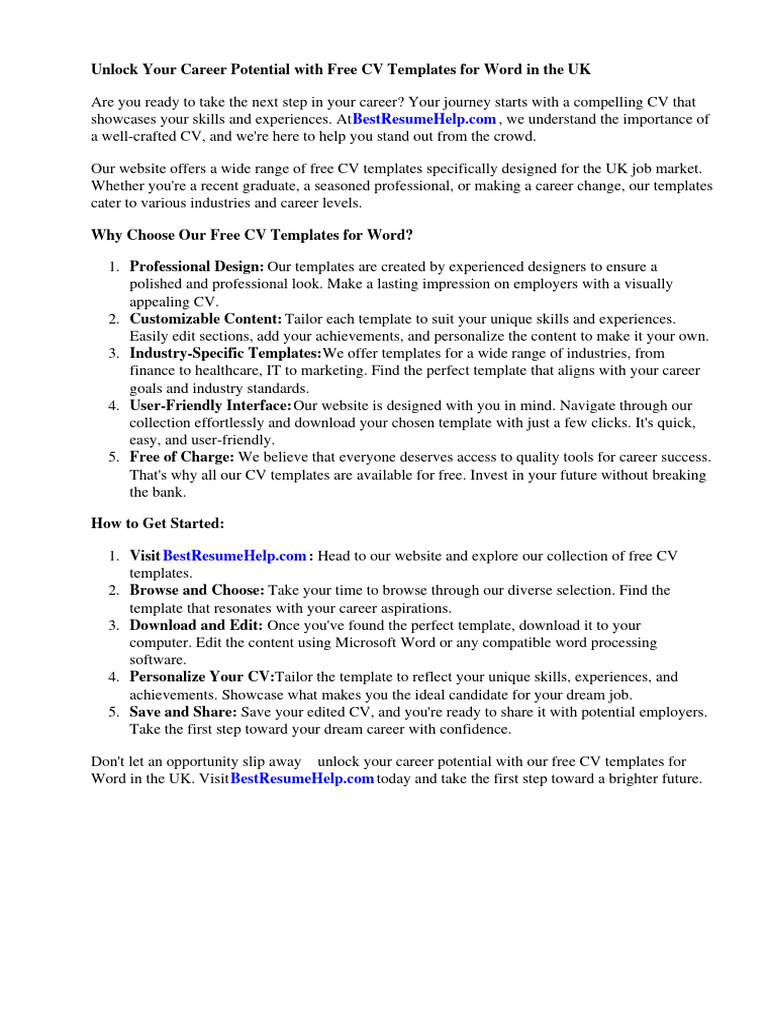 Free CV Templates Word Uk | PDF | Résumé | Page Layout