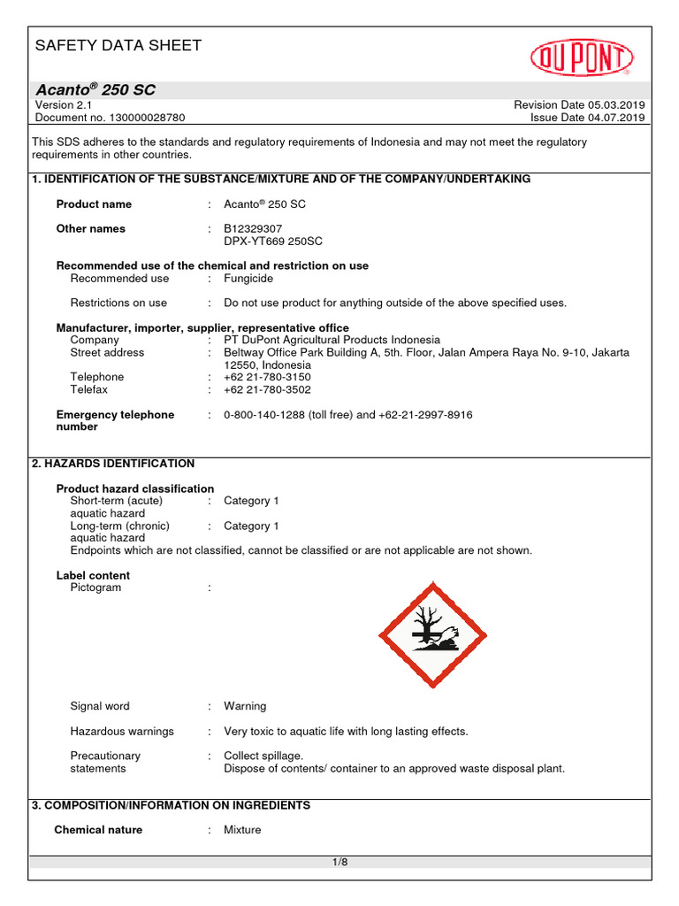 Acanto 250 SC - ID-EN | PDF | Dangerous Goods | Toxicity