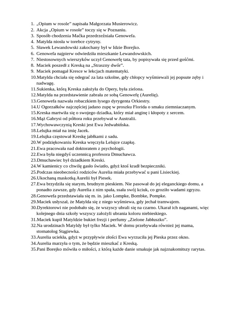 Test Z Lektury Opium W Rosole opium w rosole | PDF