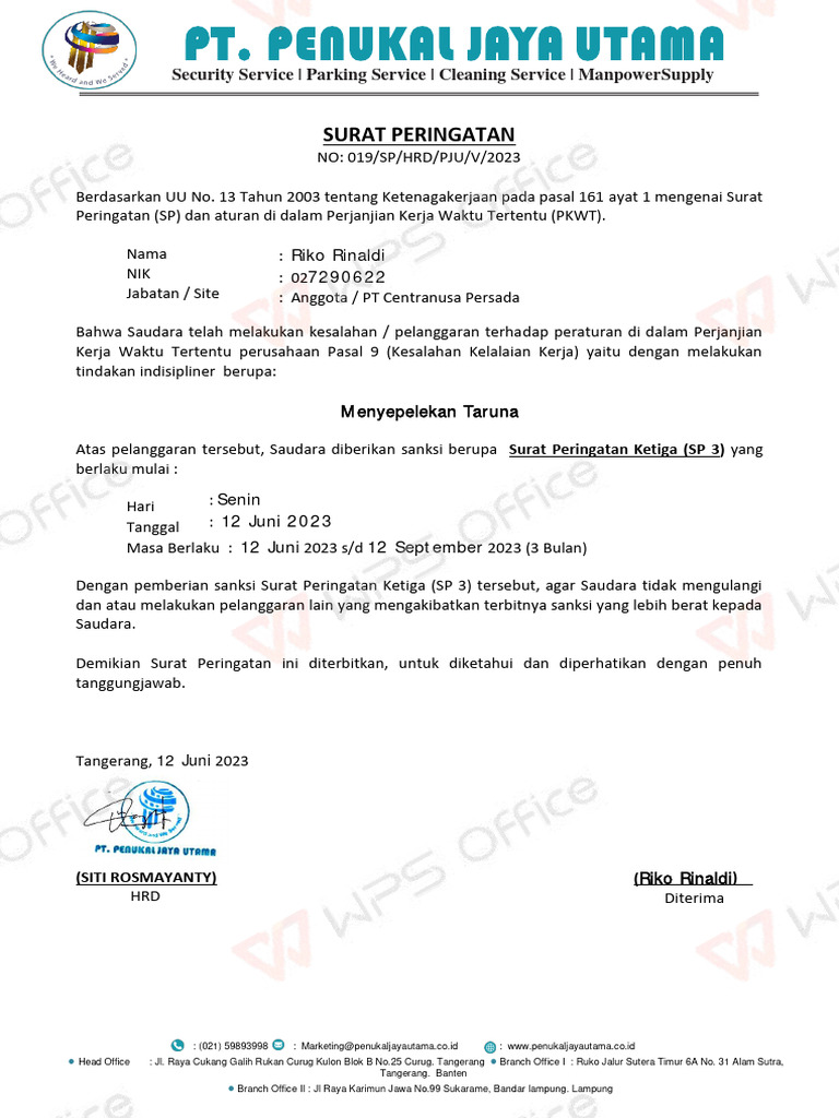 Surat Peringatan Riko Rinaldi | PDF