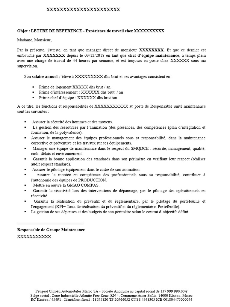 Lettre de Reference Emploi Modele | PDF | Économie | Business