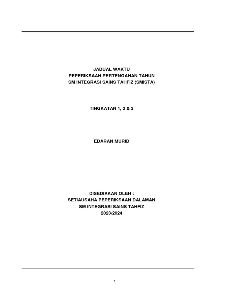 Jadual Peperiksaan SMISTA 2023 | PDF