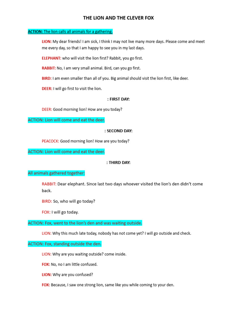 The Clever Fox Outsmarting the Lion | PDF | Lion