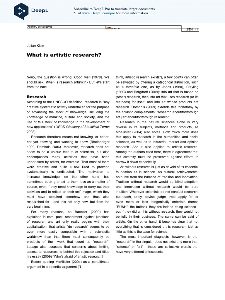 Klein - 2021 - What Is Artistic Research | PDF | Social Science