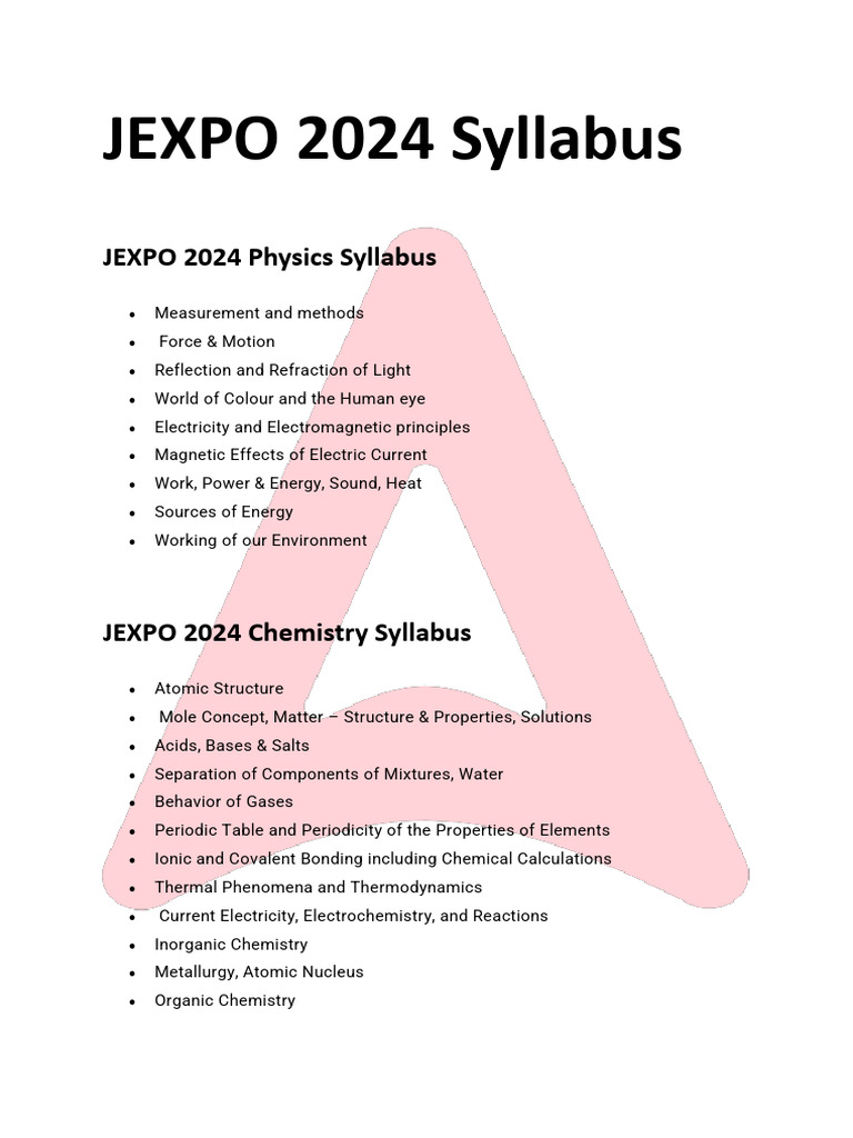 JEXPO Syllabus 2024 PDF PDF
