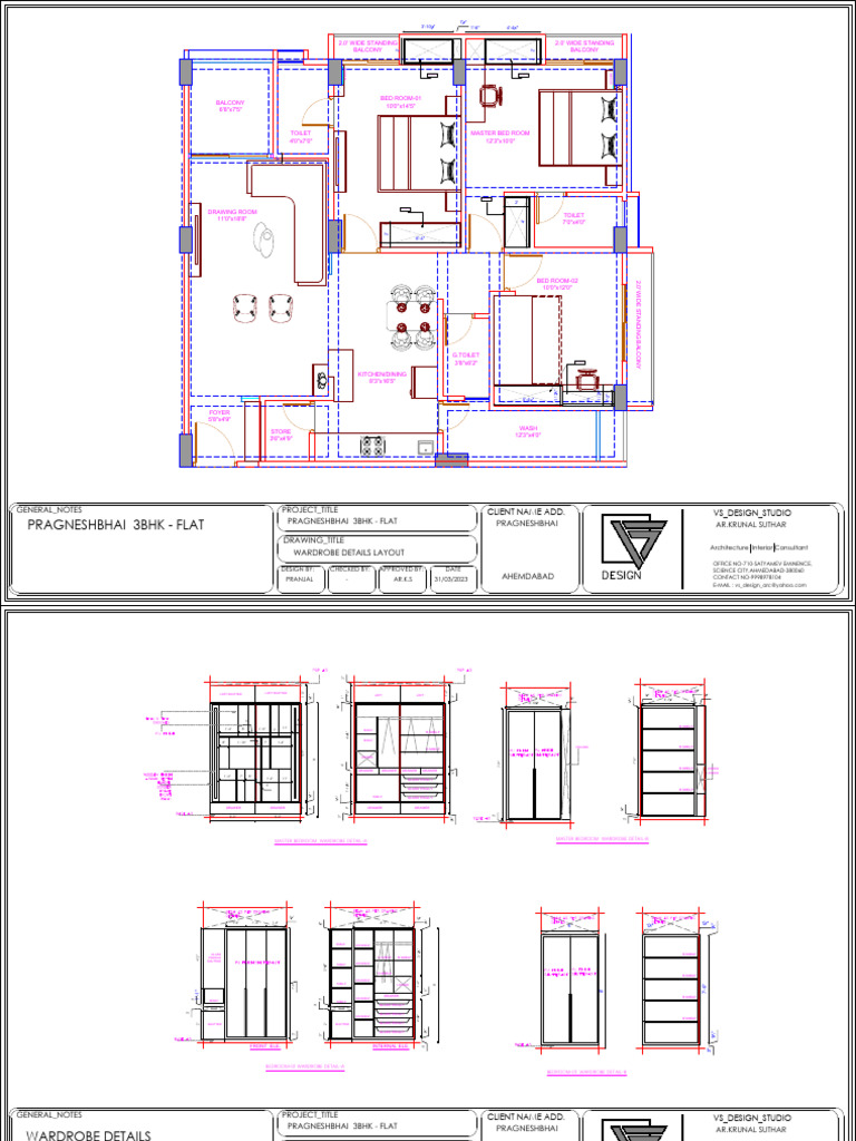 3BHK Flat Wardrobe Detail Drawings | PDF | Home | Interior Design