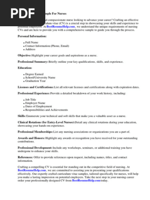 Curriculum Vitae Sample for Nurses