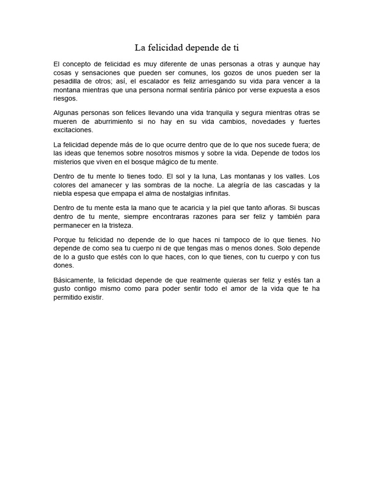 La felicidad depende de ti mismo | PDF