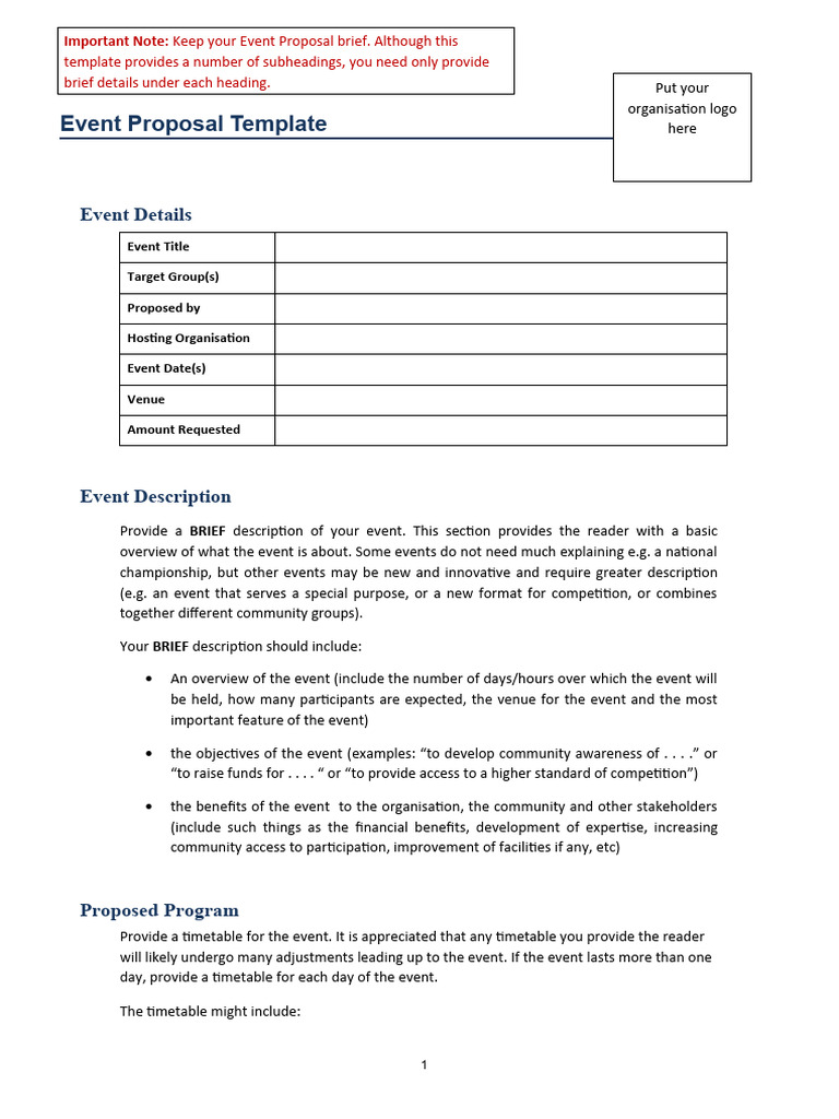 event proposal template 01 PDF Risk Public Finance