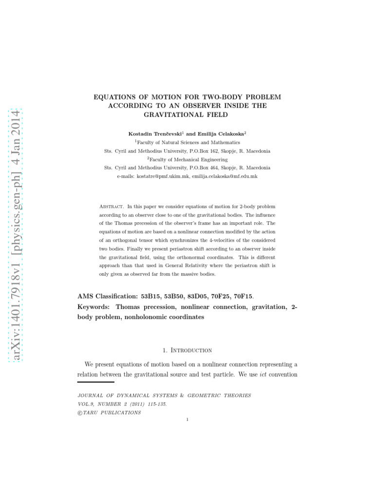 Two-Body Problem Motion Equations | PDF | General Relativity | Redshift