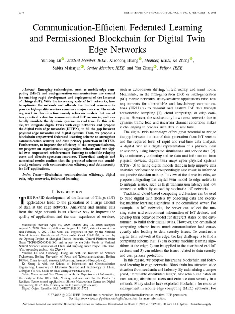 Federated Learning in Digital Twin Networks | PDF | Internet Of Things ...