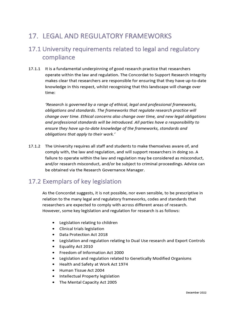 Legal Compliance in Research Practices | PDF | Regulation | Regulatory ...