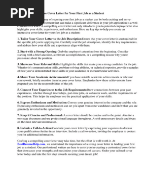 Cover Letter for Student First Job