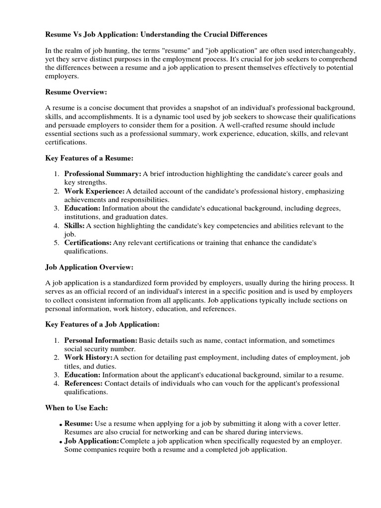 Resume vs Job Application Explained | PDF | Résumé