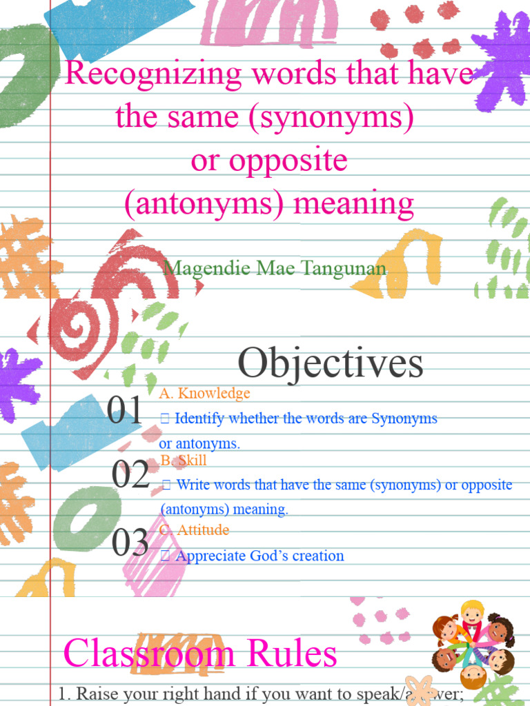 Cot 3 Eng 2 Synonyms & Antonyms PDF Cognition