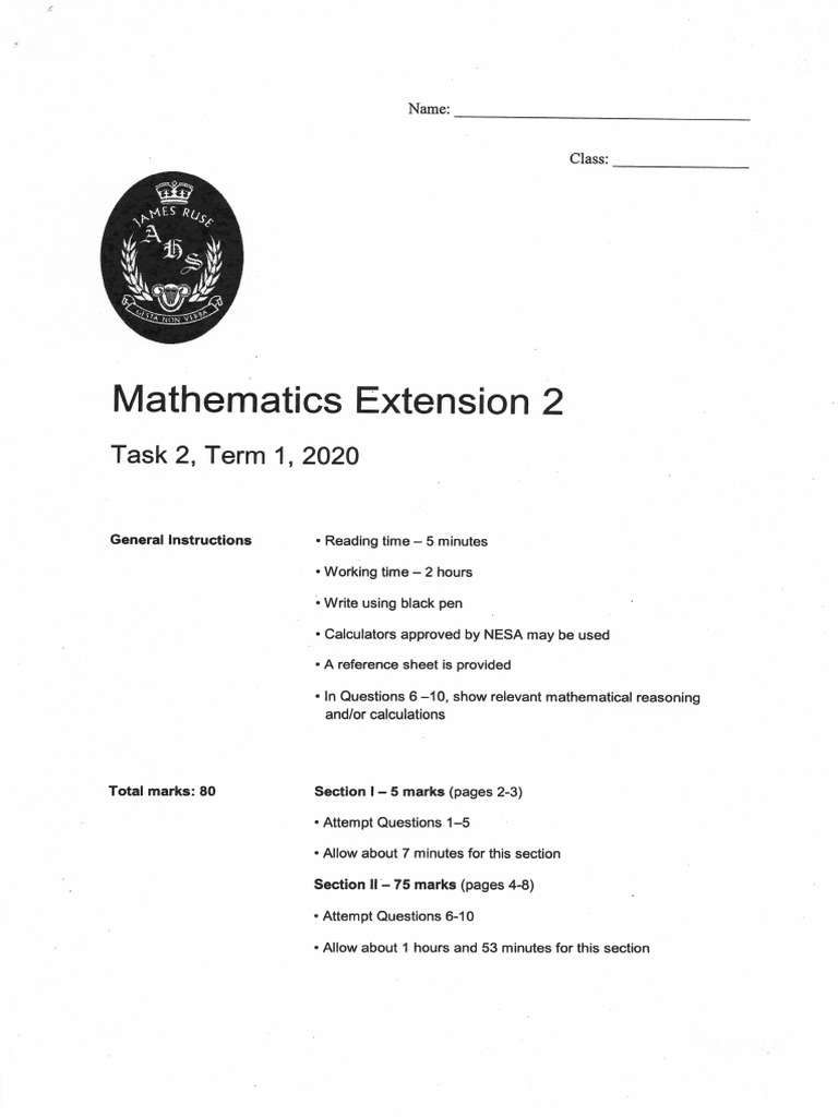 James Ruse Math 4U Half Yearly 2020 | PDF