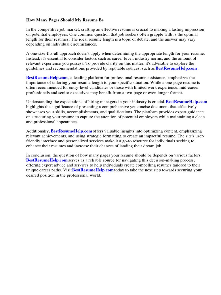How Many Pages Should My Resume Be PDF Résumé Experience