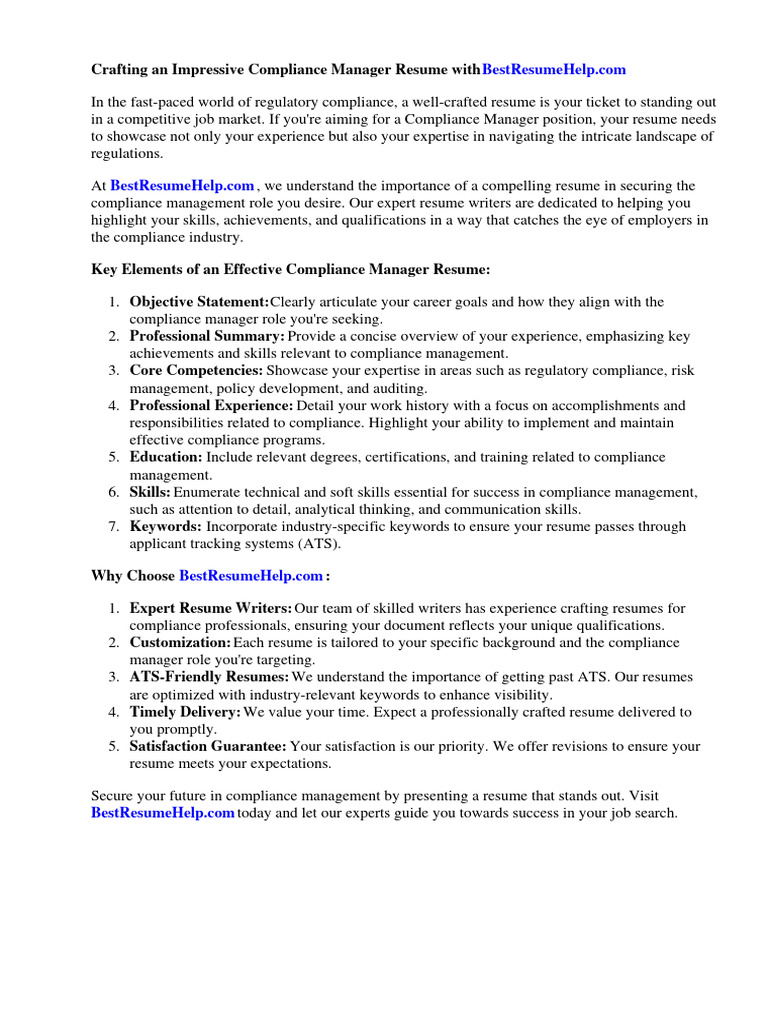 Compliance Manager Resume | PDF | Regulatory Compliance | Audit