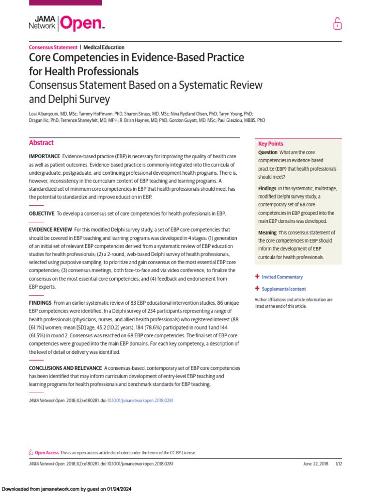 Core Competencies in Evidence-Based Practice | PDF | Evidence Based ...