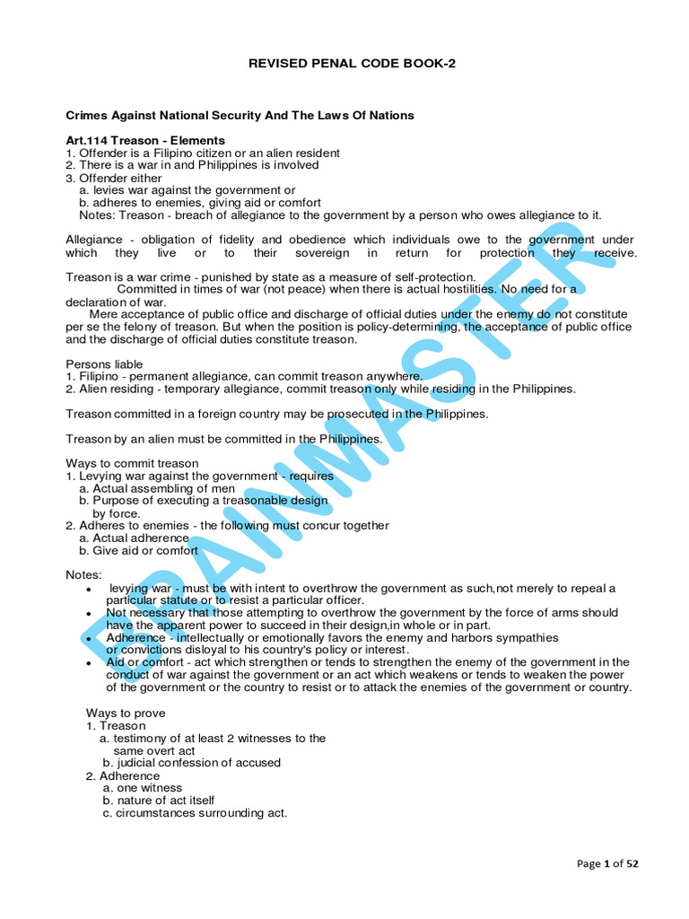 CLJ 324 Criminal Law Book 2 Handout 1 | PDF | Treason | Crimes