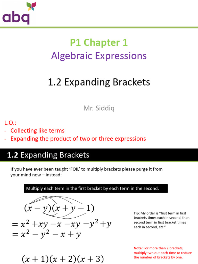 Expanding Algebraic Brackets Guide | PDF