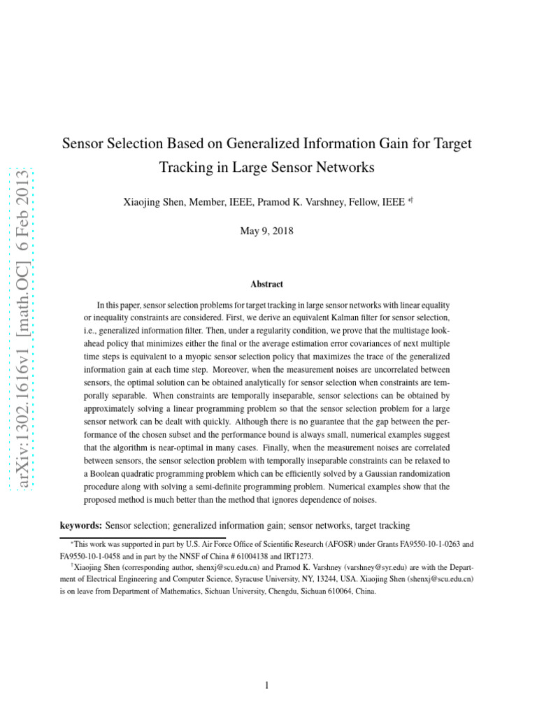 Sensor Selection Based On Generalized Information Gain For Target ...